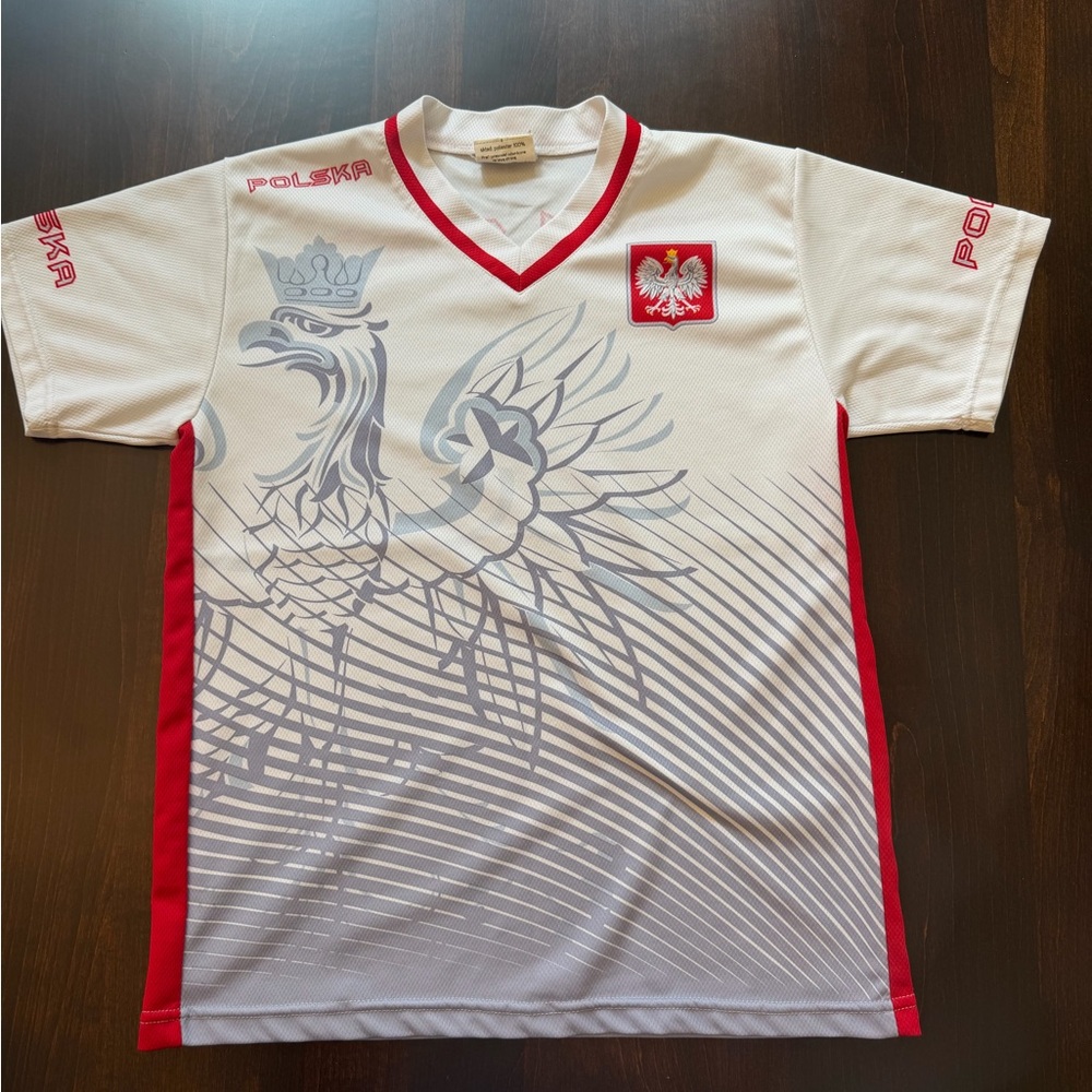 Polska/Poland White & Red Soccer Jersey with Eagle Crest Youth